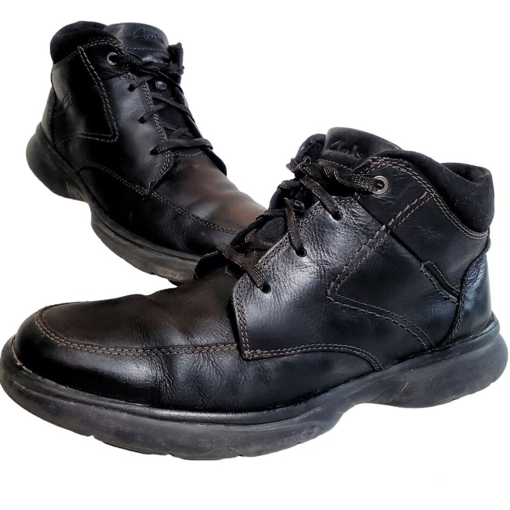 Clarks Derby Leather Ankle Boots Men's 12 US Black Tumbled Shoes